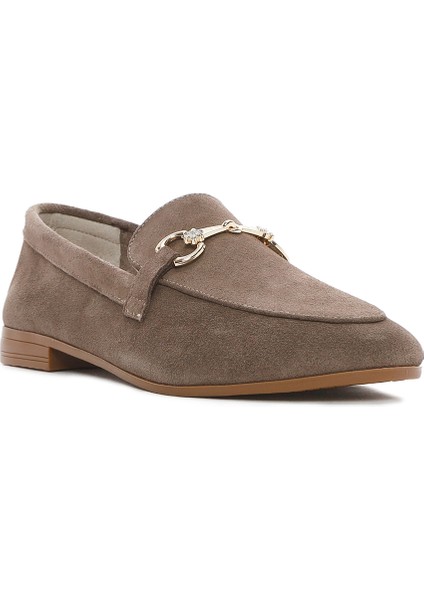 Kadın Vizon Tokalı Süet Deri Loafer 25SFD351610