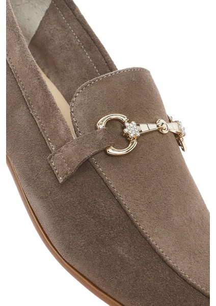 Kadın Vizon Tokalı Süet Deri Loafer 25SFD351610