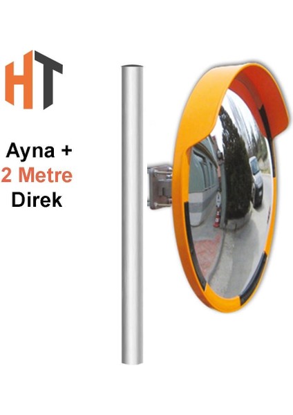 Trafik Güvenlik Aynası 80 cm Sarı-Siyah ve 2 M Galvaniz Flanşlı Direk Set