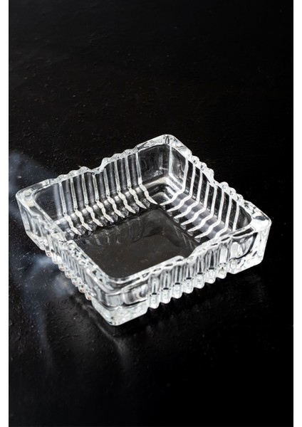 Şeffaf Kristal Cam Kare Küllük, 12X12 Cm, Şık ve Lüks Kül Tablası
