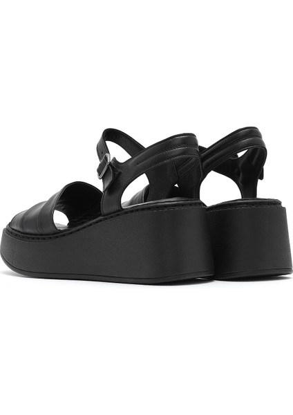Kadın Siyah Kalın Tabanlı Deri Comfort Sandalet 25SFD340918