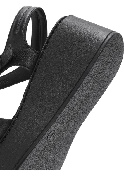 Kadın Siyah Kalın Tabanlı Deri Comfort Sandalet 25SFD340918