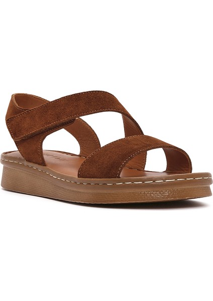 Kadın Taba Süet Deri Comfort Sandalet 25SFD340210