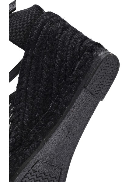 Kadın Siyah Bilekten Bantlı Desenli Dolgu Topuklu Espadril 25SFD20756F