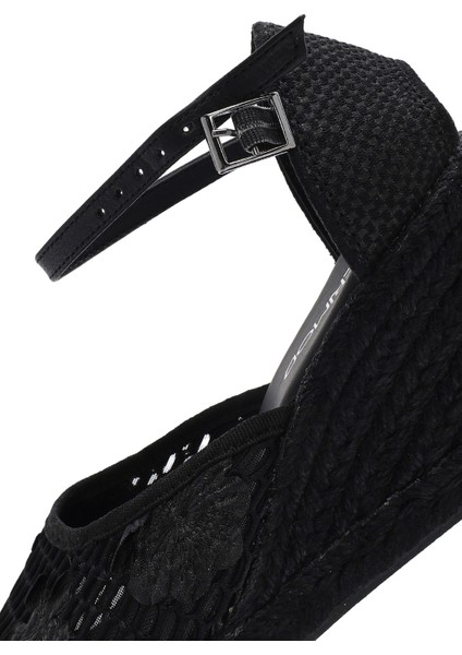 Kadın Siyah Bilekten Bantlı Desenli Dolgu Topuklu Espadril 25SFD20756F