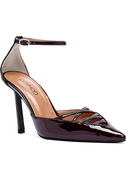 Kadın Bordo Bilekten Tokalı Ince Topuklu Rugan Deri Ayakkabı 25SFD162016