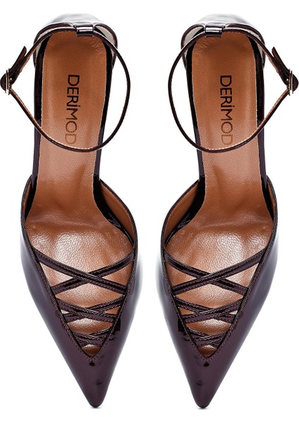 Kadın Bordo Bilekten Tokalı Ince Topuklu Rugan Deri Ayakkabı 25SFD162016