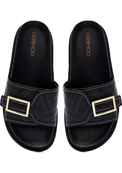 Kadın Siyah Tokalı Deri Terlik 25sfd230218