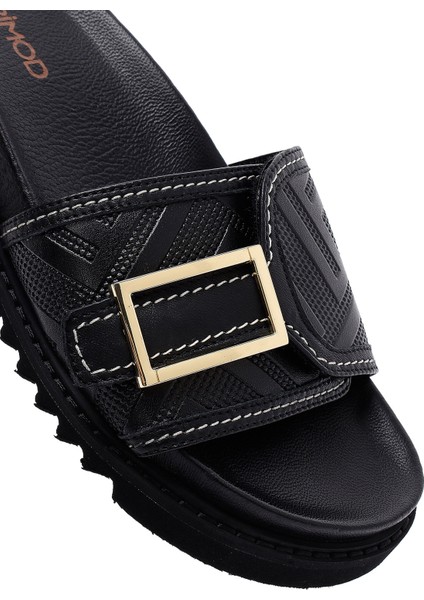 Kadın Siyah Tokalı Deri Terlik 25sfd230218