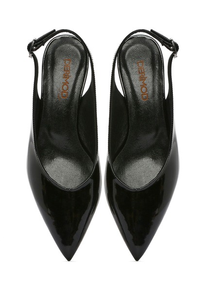 Kadın Siyah Arkası Açık Kısa Topuklu Rugan Deri Ayakkabı 25SFD230516