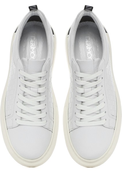 Erkek Beyaz Bağcıklı Kalın Tabanlı Deri Sneaker 25SFD641418