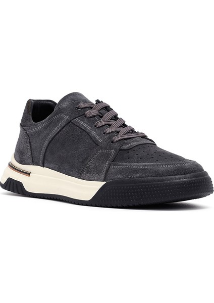 Erkek Gri Bağcıklı Süet Deri Sneaker 25SFD641710