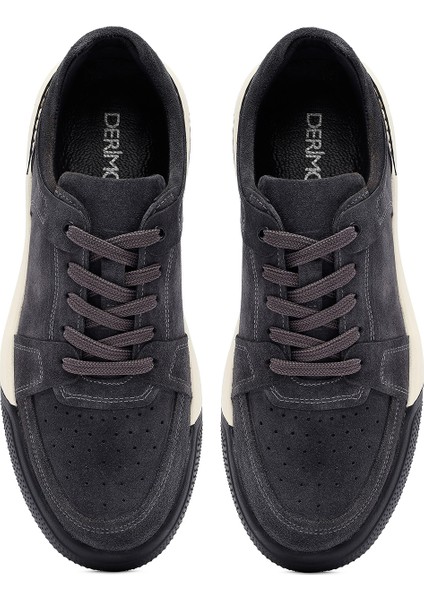 Erkek Gri Bağcıklı Süet Deri Sneaker 25SFD641710
