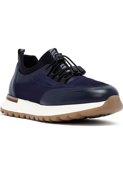 Erkek Lacivert Bağcıklı Deri Sneaker 25SFD641114