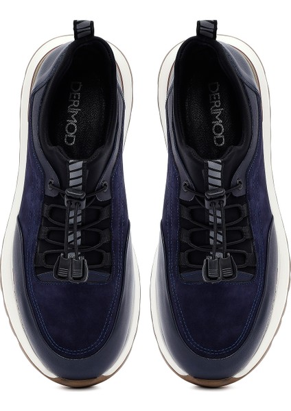Erkek Lacivert Bağcıklı Deri Sneaker 25SFD641114