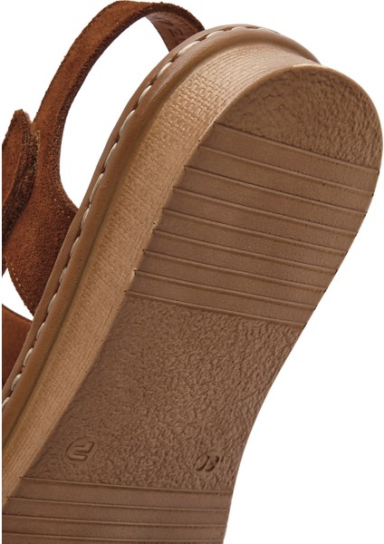 Kadın Taba Süet Deri Comfort Sandalet 25SFD340210