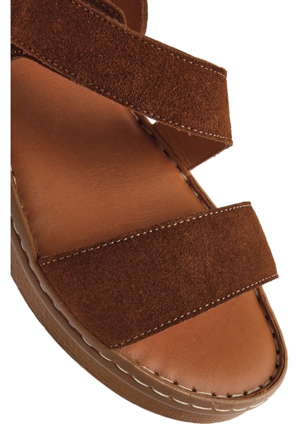 Kadın Taba Süet Deri Comfort Sandalet 25SFD340210