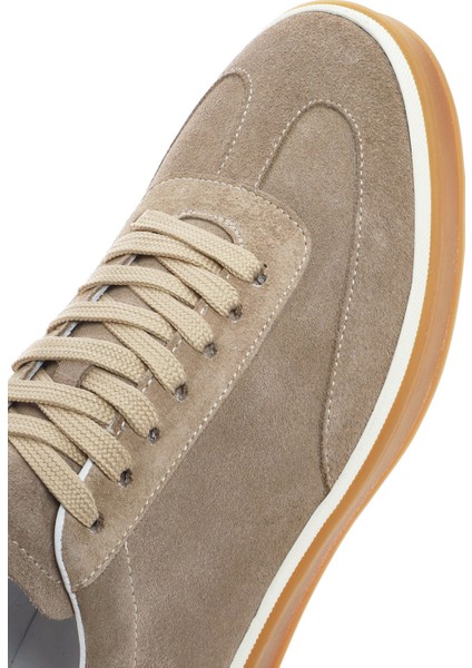 Erkek Bej Bağcıklı Süet Deri Sneaker 25SFD641910