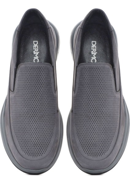 Erkek Gri Kalın Tabanlı Nubuk Deri Comfort Casual Ayakkabı 25SFD6412V3