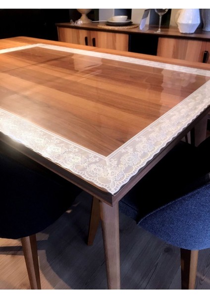 Şeffaf Dantelli Masa Örtüsü ve Koruyucu, Kalın, Premium, Kokusuz, Dayanıklı