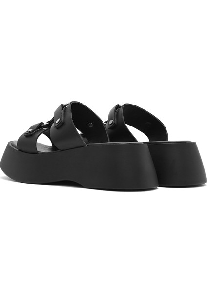 Kadın Siyah Kalın Tabanlı Deri Terlik 25SFD152418