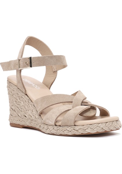 Kadın Krem Bilekten Bağlamalı Dolgu Topuklu Süet Deri Espadril 25SFD153310