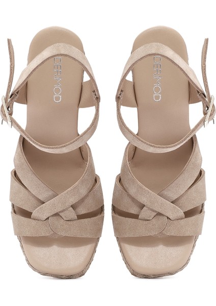 Kadın Krem Bilekten Bağlamalı Dolgu Topuklu Süet Deri Espadril 25SFD153310