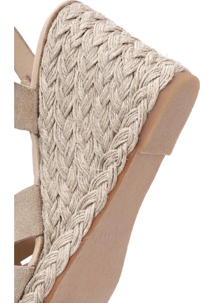 Kadın Krem Bilekten Bağlamalı Dolgu Topuklu Süet Deri Espadril 25SFD153310