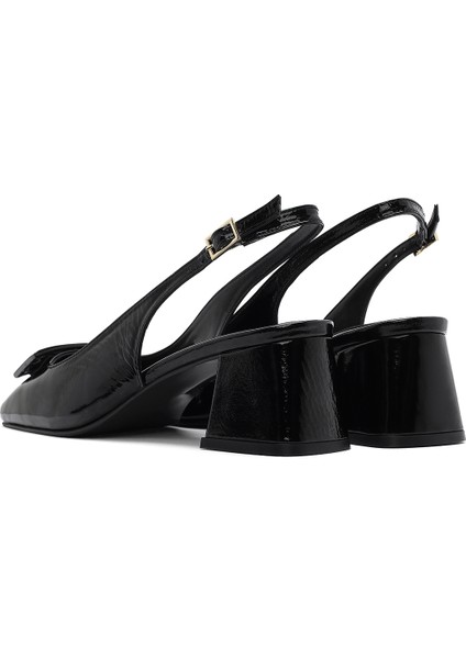 Kadın Siyah Arkadan Bağlamalı Deri Kalın Topuklu Ayakkabı 25SFD182616