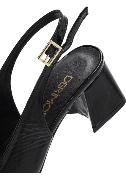 Kadın Siyah Arkadan Bağlamalı Deri Kalın Topuklu Ayakkabı 25SFD182616