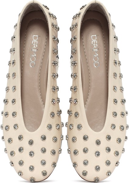 Kadın Krem Taşlı Babet 25SFD220418