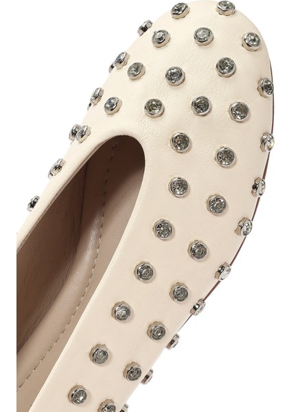 Kadın Krem Taşlı Babet 25SFD220418