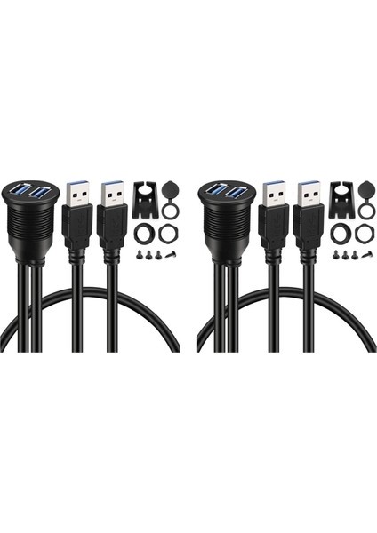 Bağlantı Noktalı Çift USB 3.0 Aux Gömme Montajlı Araç Montaj Uzatma Kablosu (Yurt Dışından)