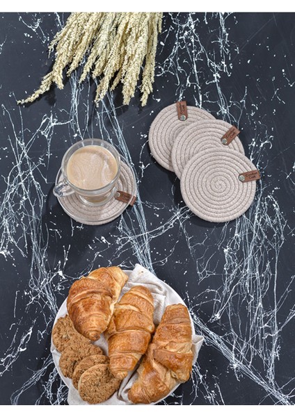 Bej Jüt Örme 4'lü Yanmaz Bardak Altlığı Seti, Şık ve Dayanıklı Tasarım