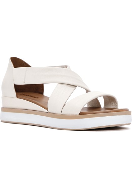 Kadın Krem Kalın Tabanlı Deri Sandalet 25SFD550218