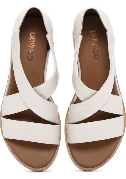 Kadın Krem Kalın Tabanlı Deri Sandalet 25SFD550218