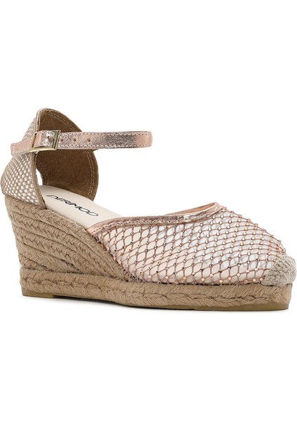 Kadın Altın Bilekten Tokalı Dolgu Topuklu Espadril Sandalet 25SFD207314