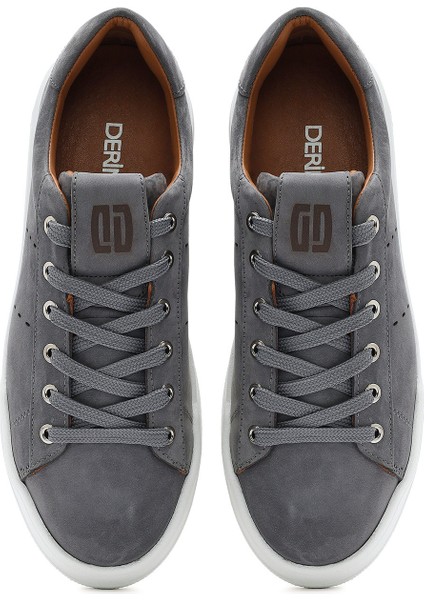 Erkek Gri Bağcıklı Süet Deri Sneaker 25SFD707510