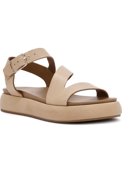Kadın Kahverengi Bilekten Bantlı Kalın Tabanlı Deri Sandalet 25SFD550018