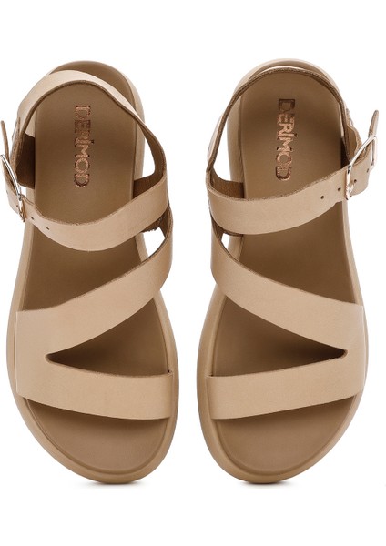 Kadın Kahverengi Bilekten Bantlı Kalın Tabanlı Deri Sandalet 25SFD550018