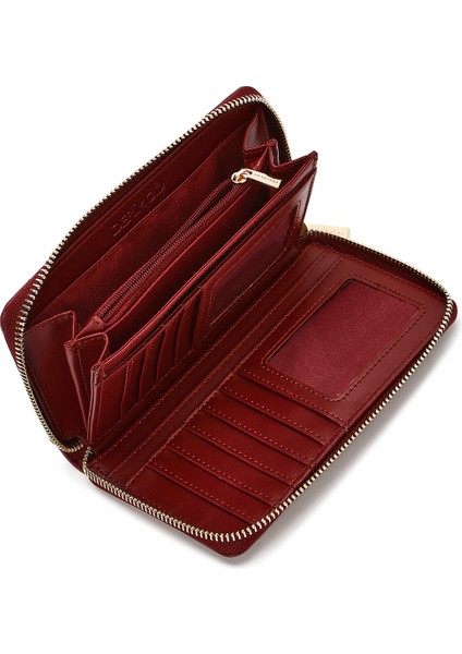 Kadın Bordo Baskılı Cüzdan 000A2D562618
