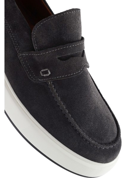 Erkek Gri Süet Deri Casual Loafer 25SFD707310
