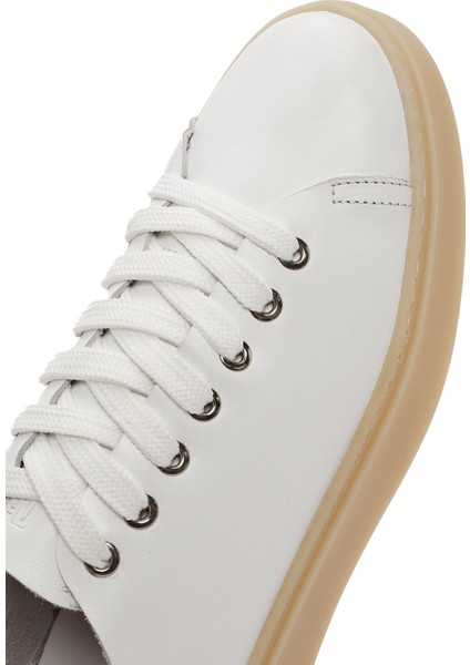 Erkek Beyaz Bağcıklı Deri Sneaker 25SFD707818