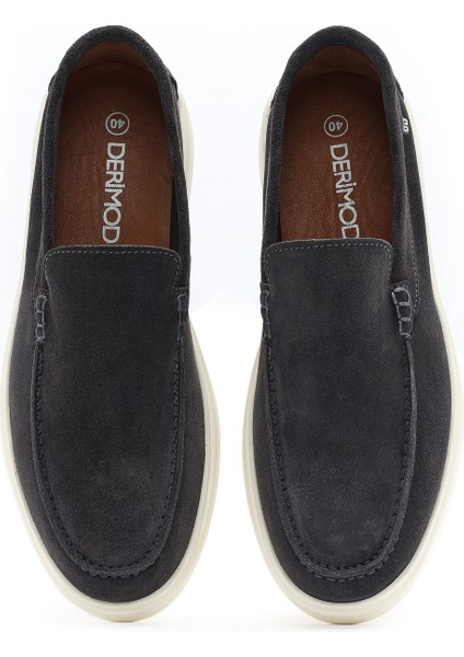 Erkek Gri Süet Deri Casual Loafer 25SFD707610