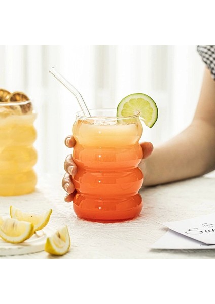 Turuncu Boğumlu Isıya Dayanıklı Borosilikat Bardak Kahve Çay Bubble Tea Viski