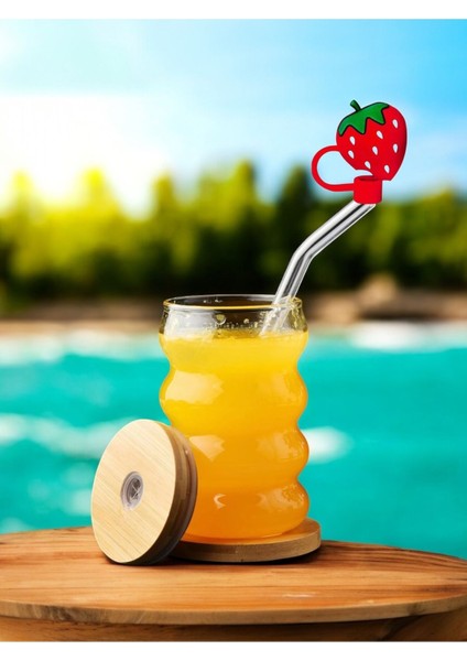 Turuncu Boğumlu Isıya Dayanıklı Borosilikat Bardak Kahve Çay Bubble Tea Viski