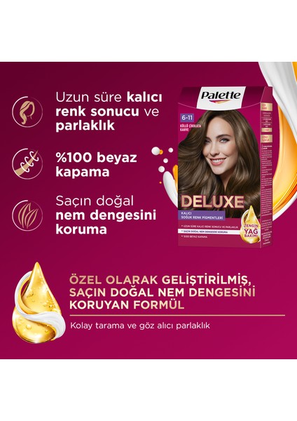 Deluxe Kalıcı Renkler 6-11 Küllü Çikolata Kahve Saç Boyası