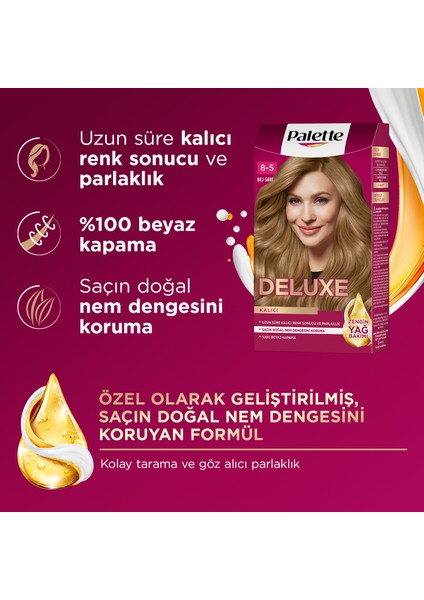 Deluxe Kalıcı Renkler 8-5 Bej Sarı Saç Boyası