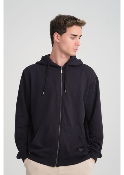 Erkek Yumuşacık Kumaşlı Fermuarlı Nakışlı Kapüşonlu Lacivert Sweatshirt fiyatları