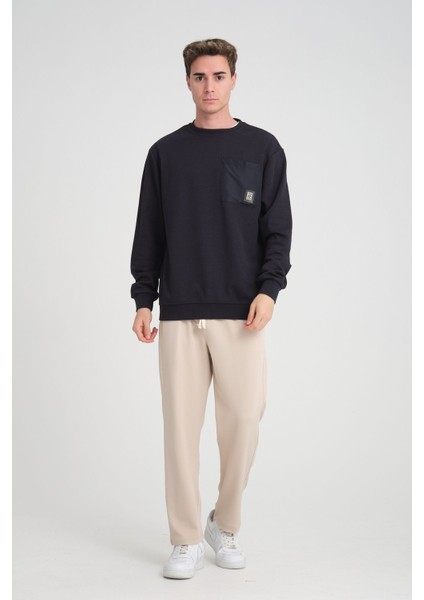 Erkek Yumuşacık Kumaşlı Oversize Fit Yuvarlak Yakalı Lacivert Sweatshirt modelleri